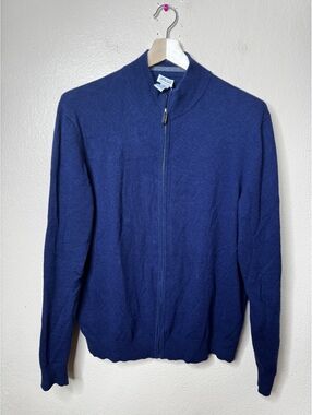Piattelli Barneys New York Mens XL Wool Cashmere Blend Full Zip Sweater Navy